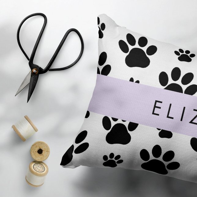Paw Pattern, Dog Paws, Black and White, Your Name Pet Bed (Creator Uploaded)