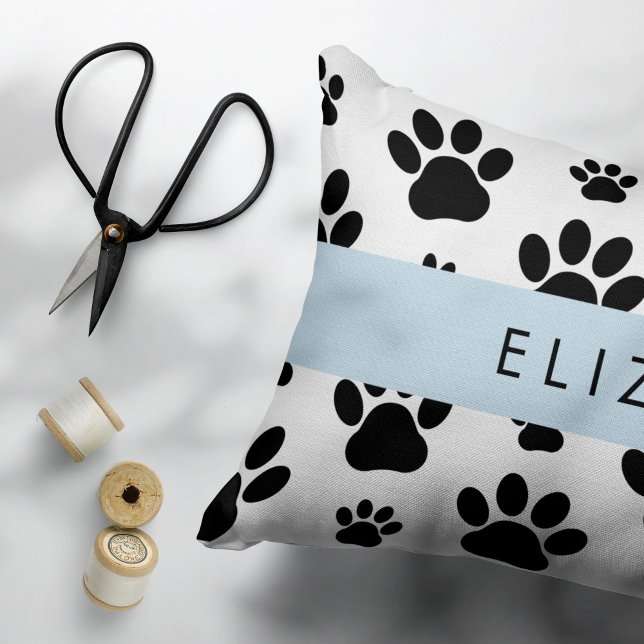 Paw Pattern, Dog Paws, Black and White, Your Name Pillow Case (Creator Uploaded)