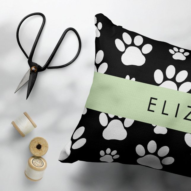 Paw Pattern, Dog Paws, Black and White, Your Name Pillow Case (Creator Uploaded)