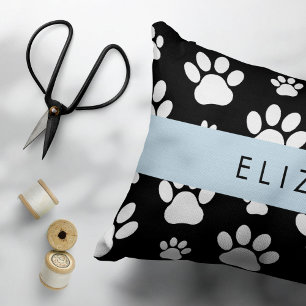 Paw Pattern, Dog Paws, Black and White, Your Name Pillow Case