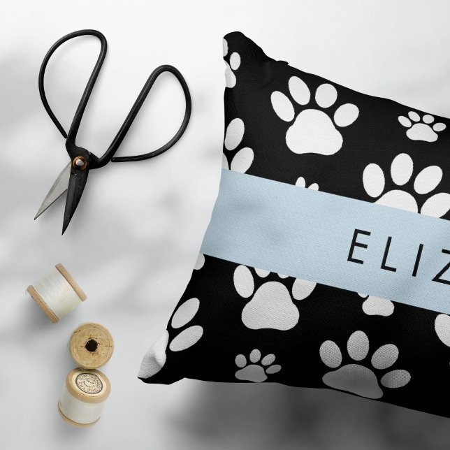 Paw Pattern, Dog Paws, Black and White, Your Name Pillow Case (Creator Uploaded)