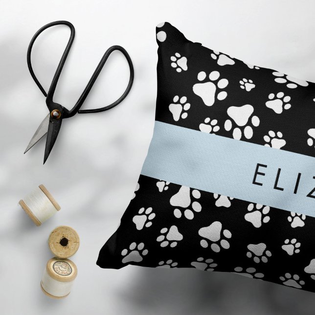 Paw Pattern, Dog Paws, Black and White, Your Name Pillow Case (Creator Uploaded)