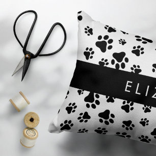 Paw Pattern, Dog Paws, Black and White, Your Name Pillow Case