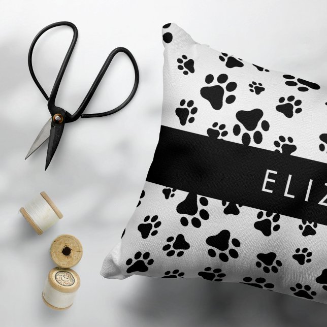 Paw Pattern, Dog Paws, Black and White, Your Name Pillow Case (Creator Uploaded)