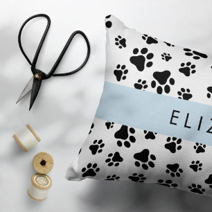 Paw Pattern, Dog Paws, Black and White, Your Name Pillow Case