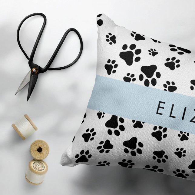 Paw Pattern, Dog Paws, Black and White, Your Name Pillow Case (Creator Uploaded)