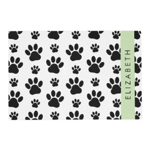 Paw Pattern, Dog Paws, Black and White, Your Name Placemat
