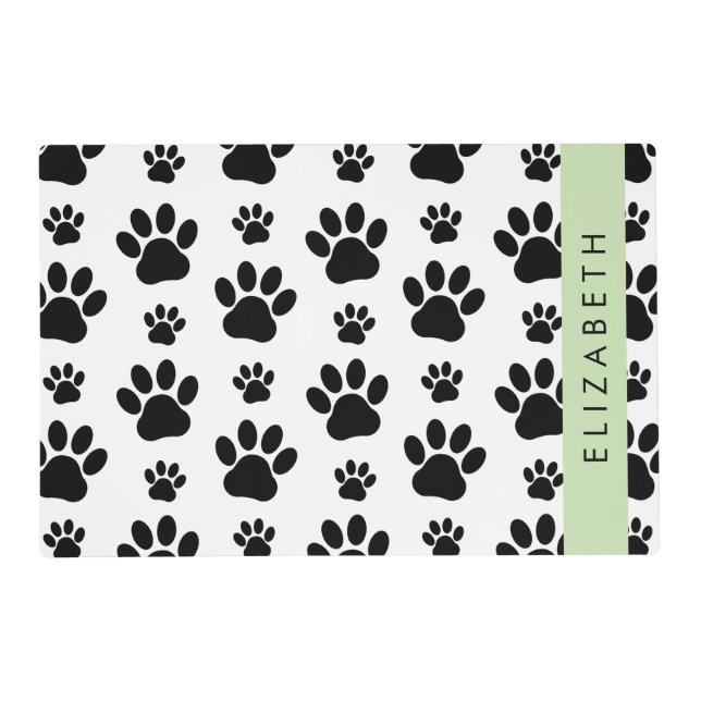 Paw Pattern, Dog Paws, Black and White, Your Name Placemat (Front)