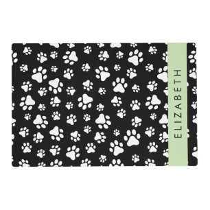 Paw Pattern, Dog Paws, Black and White, Your Name Placemat