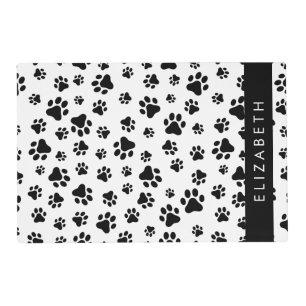 Paw Pattern, Dog Paws, Black and White, Your Name Placemat