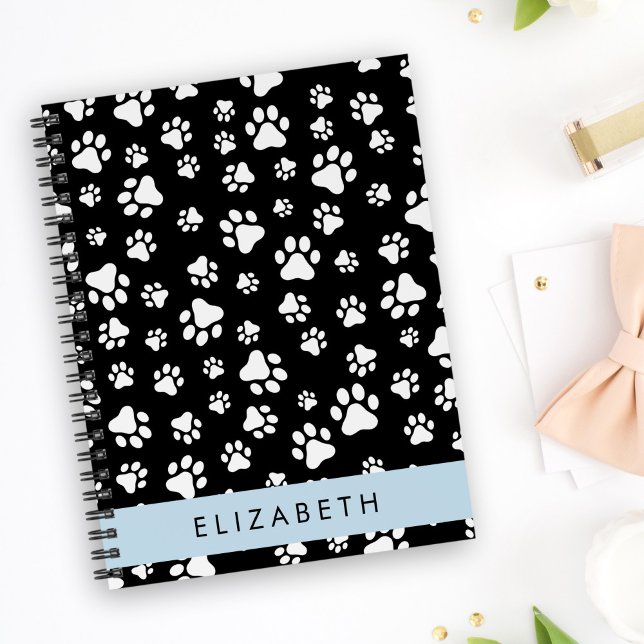 Paw Pattern, Dog Paws, Black and White, Your Name Planner (Creator Uploaded)