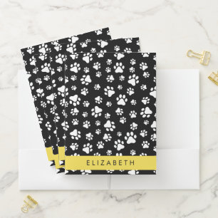 Paw Pattern, Dog Paws, Black and White, Your Name Pocket Folder