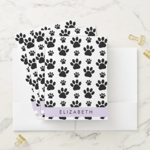 Paw Pattern, Dog Paws, Black and White, Your Name Pocket Folder