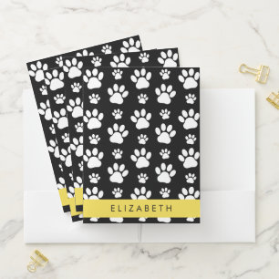 Paw Pattern, Dog Paws, Black and White, Your Name Pocket Folder