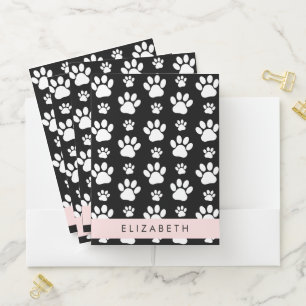 Paw Pattern, Dog Paws, Black and White, Your Name Pocket Folder