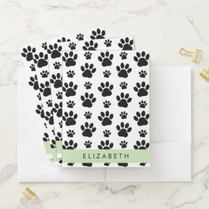 Paw Pattern, Dog Paws, Black and White, Your Name Pocket Folder