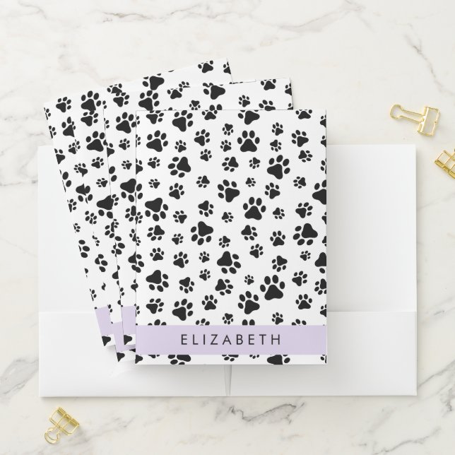 Paw Pattern, Dog Paws, Black and White, Your Name Pocket Folder (In Situ)