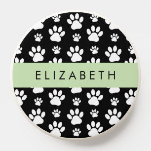 Paw Pattern, Dog Paws, Black and White, Your Name PopSocket