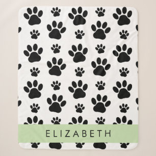 Paw Pattern, Dog Paws, Black and White, Your Name Sherpa Blanket