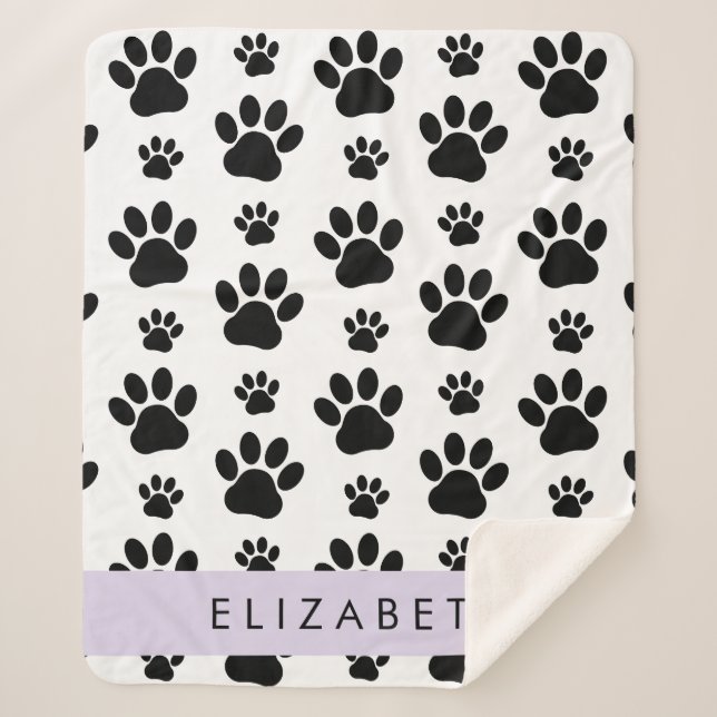 Paw Pattern, Dog Paws, Black and White, Your Name Sherpa Blanket (Front)