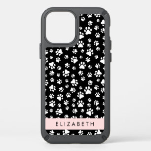 Paw Pattern, Dog Paws, Black and White, Your Name Speck iPhone 12 Case