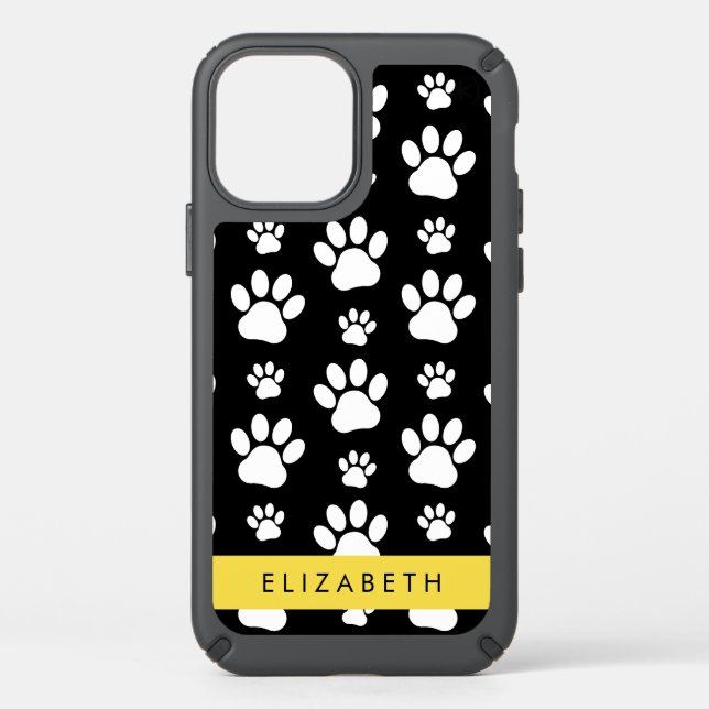 Paw Pattern, Dog Paws, Black and White, Your Name Speck iPhone 12 Case (Front)