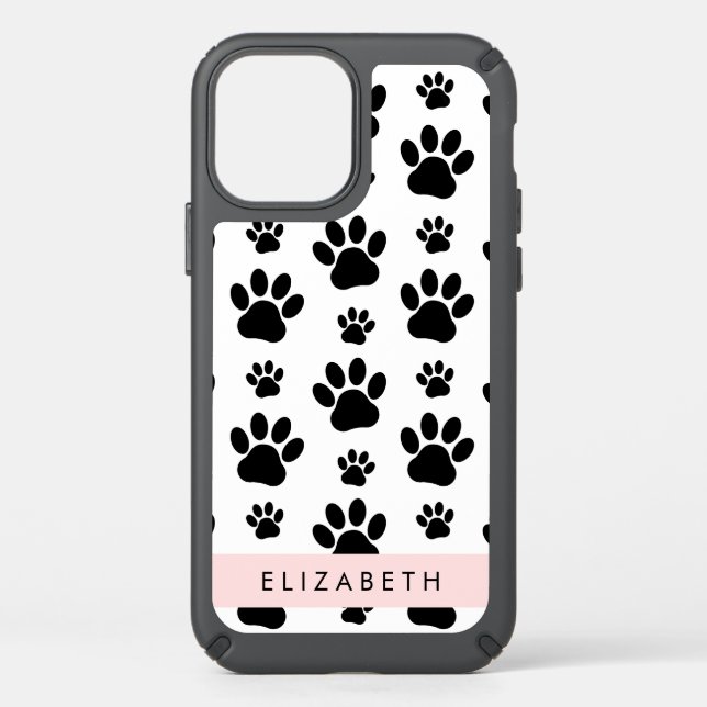 Paw Pattern, Dog Paws, Black and White, Your Name Speck iPhone 12 Case (Front)
