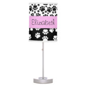Paw Pattern, Dog Paws, Black and White, Your Name Table Lamp (Front)