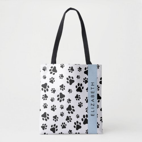 Paw Pattern Dog Paws Black and White Your Name Tote Bag