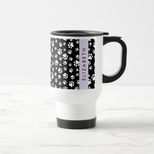 Paw Pattern Dog Paws Black and White Your Name Travel Mug