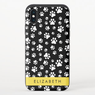 Paw Pattern, Dog Paws, Black and White, Your Name iPhone X Slider Case