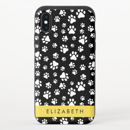 Paw Pattern Dog Paws Black and White Your Name iPhone X Slider Case