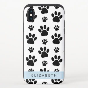 Paw Pattern, Dog Paws, Black and White, Your Name iPhone X Slider Case