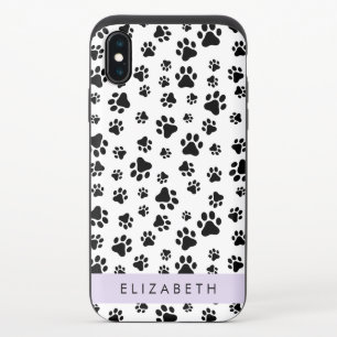 Paw Pattern, Dog Paws, Black and White, Your Name iPhone X Slider Case