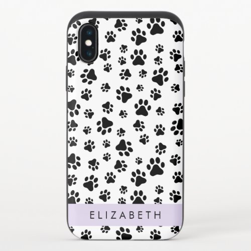 Paw Pattern Dog Paws Black and White Your Name iPhone X Slider Case