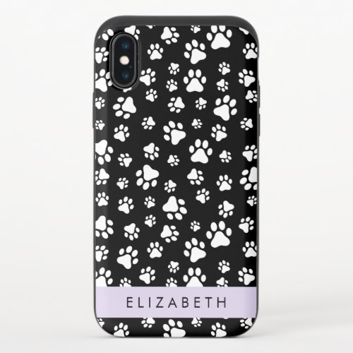 Paw Pattern Dog Paws Black and White Your Name iPhone X Slider Case