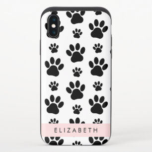 Paw Pattern, Dog Paws, Black and White, Your Name iPhone X Slider Case