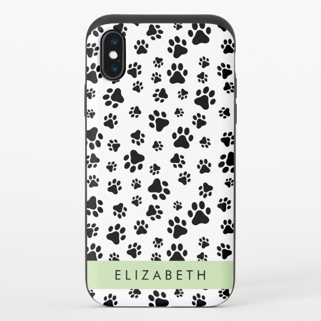 Paw Pattern, Dog Paws, Black and White, Your Name Uncommon iPhone Case (Back)