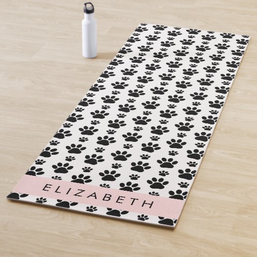 Paw Pattern Dog Paws Black and White Your Name Yoga Mat