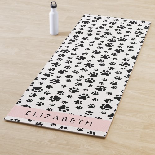 Paw Pattern Dog Paws Black and White Your Name Yoga Mat