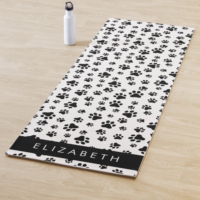 Paw Pattern, Dog Paws, Black and White, Your Name Yoga Mat (In Situ)