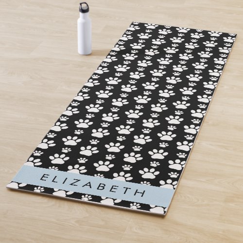 Paw Pattern Dog Paws Black and White Your Name Yoga Mat