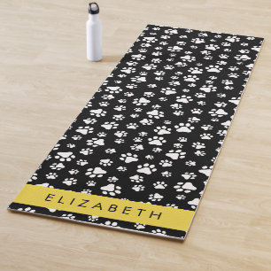 Paw Pattern, Dog Paws, Black and White, Your Name Yoga Mat