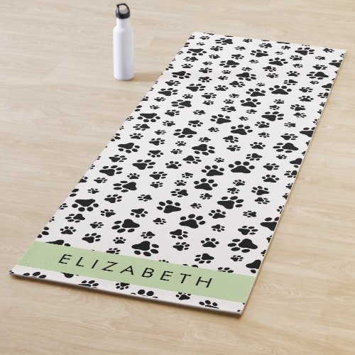 Paw Pattern Dog Paws Black and White Your Name Yoga Mat