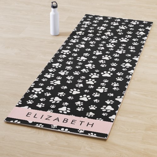 Paw Pattern Dog Paws Black and White Your Name Yoga Mat