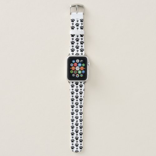 Paw Pattern Dog Paws Paw Prints Black and White Apple Watch Band