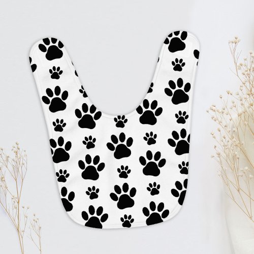 Paw Pattern Dog Paws Paw Prints Black and White Baby Bib