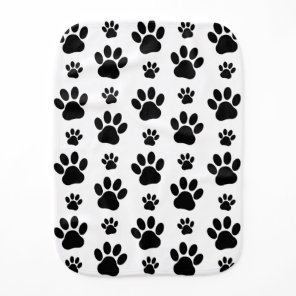 Paw Pattern, Dog Paws, Paw Prints, Black and White Baby Burp Cloth