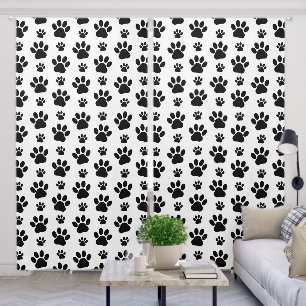 Paw Pattern, Dog Paws, Paw Prints, Black and White Blackout Curtains