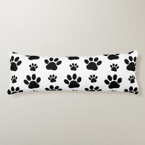 Paw Pattern Dog Paws Paw Prints Black and White Body Pillow